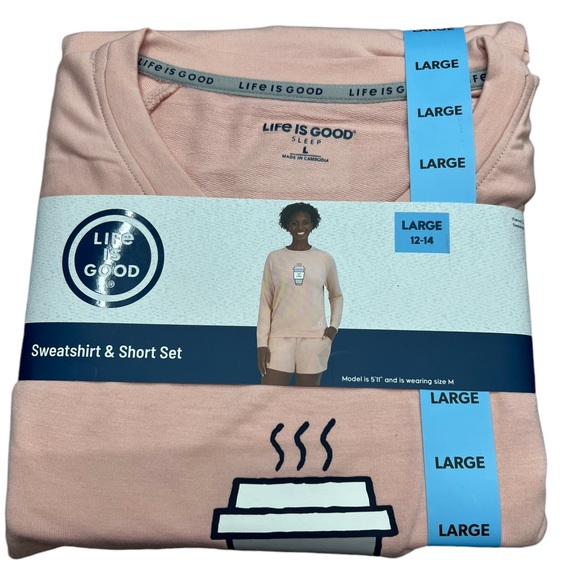Life Is Good 2-Piece Pajama Set Coffee Print Size Large - Picture 1 of 9